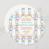 メイソンジャールピンクコーラルライムアクアフローラズ 招待状 (正面/裏面)