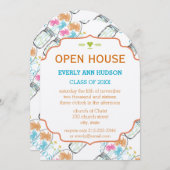 メイソンジャールピンクサンゴターコイズフローラ卒業 招待状 (正面/裏面)