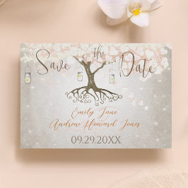 メイソンジャールピーチピンクハートリーフツリー セーブザデート