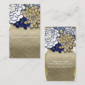 メイソンジャールフラワーズブルー素朴金ゴールドフローラシック 名刺 (正面/裏面)