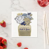 メイソンジャールフラワーズブルー素朴金ゴールドフローラブライダル スタンダードカクテルナプキン (インサイチュ)