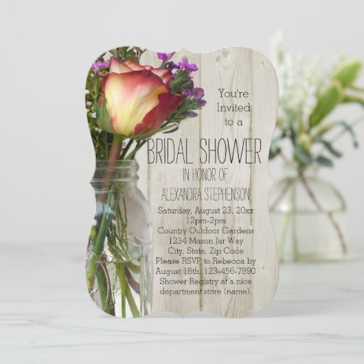 メイソンジャールフラワーズヴィンテージ素朴ブライダルシャワー 招待状 (スタンド正面)