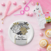 メイソンジャールフラワーズ素朴フローラグレー&金ゴールドシック ペーパープレート (パーティー)