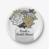 メイソンジャールフラワーズ素朴フローラグレー&金ゴールドシック ペーパープレート (正面)