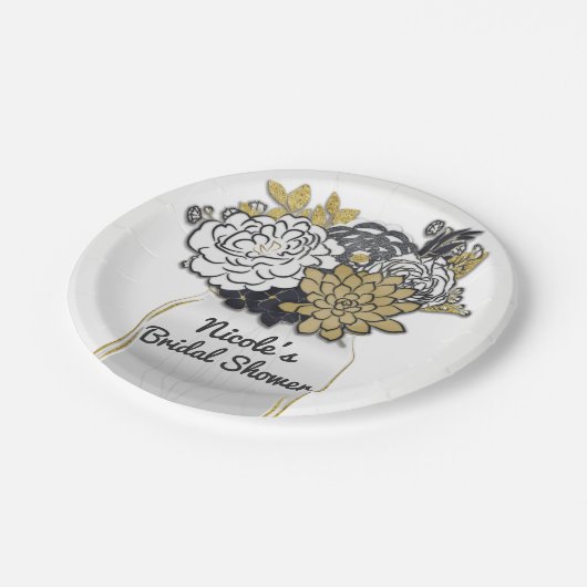 メイソンジャールフラワーズ素朴フローラグレー&金ゴールドシック ペーパープレート (アングル)