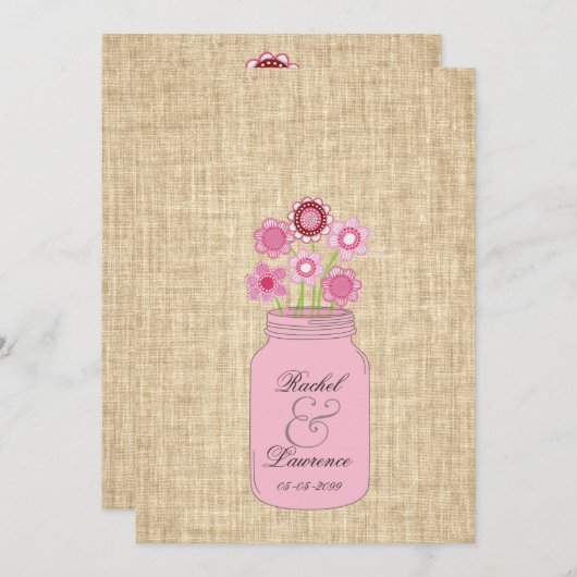 メイソンジャールフラワーズ&バーラップ結婚式招待状 招待状 (正面/裏面)