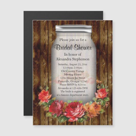 メイソンジャールフラワーリースブライダルシャワー マグネット招待状 (正面/裏面)