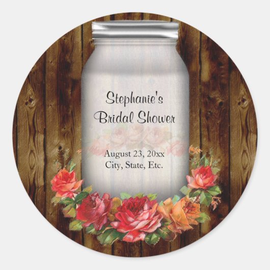 メイソンジャールフラワーリースブライダルシャワー ラウンドシール (正面)