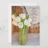 メイソンジャールホワイトチューリップカントリーバーンブライダルシャワー 招待状 (正面)