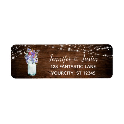 メイソンジャールライトと茶色の木のワイルドフラワーズ ラベル (正面)
