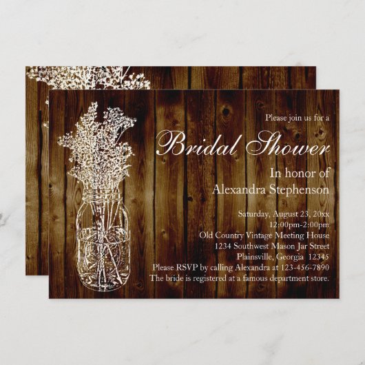 メイソンジャール暗黒の木の外観ブライダルシャワーの招待 招待状 (正面/裏面)
