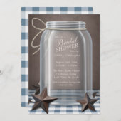 メイソンジャール素朴スターズブルーギンガムブライダルシャワー 招待状 (正面/裏面)