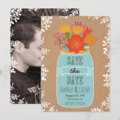 メイソンジャール花クラフト紙日付の写真を保存 セーブザデート (正面/裏面)