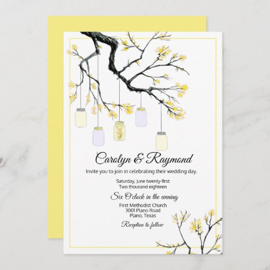 メイソンジャーンオンフラワーツリー結婚式招待状 招待状 (正面/裏面)