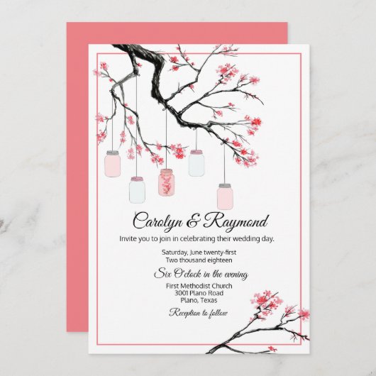 メイソンジャーンオンフラワーツリー結婚式招待状 招待状 (正面/裏面)