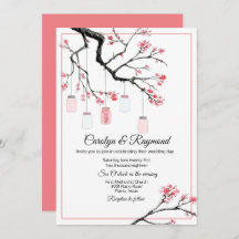 メイソンジャーンオンフラワーツリー結婚式招待状