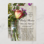 メイソンジャー付き/バラ/ワイルドフラワーガールベビーシャワー 招待状 (正面/裏面)