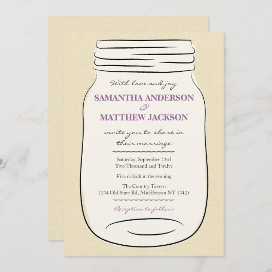 メイソンジャー結婚式招待状-パープル 招待状 (正面/裏面)