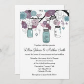 メイソンジャー結婚式招待状 – 紫と青 招待状 (正面/裏面)