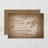 メイソンジャー ツリー ラスティック ウェディング RSVP カード (正面/裏面)