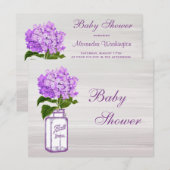 メイソンジャー＆パープルハイドランジア シックグレー ベビーシャワー 招待状 (正面/裏面)