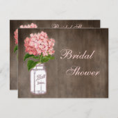 メイソンジャー&ピンクハイドランジア素朴ブライダルシャワー 招待状 (正面/裏面)