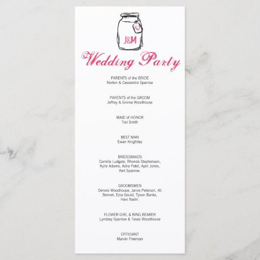 メイソンジャー&ピンクハート結婚式 プログラム (裏面)