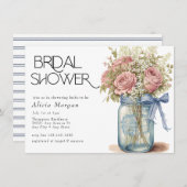 メイソンジャー |ピンクローズブライダルシャワー 招待状 (正面/裏面)