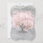 メイソンジャー ピンク ハート 葉 ツリー グレー ウォータカラー 招待状 (裏面)