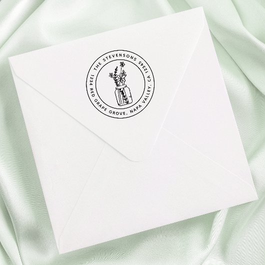 メイソンジャー&フラワーズラウンドネーム&差出人住所 セルフインキングスタンプ