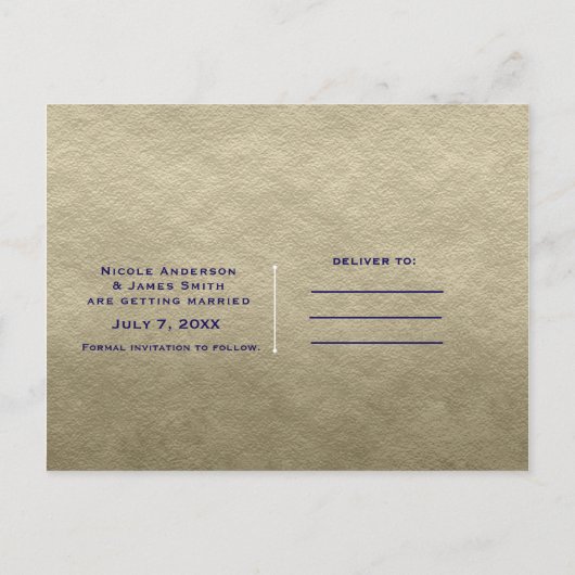 メイソンジャー フラワー ラスティック ブルー ゴールド セーブ・ザ・デート 案内ポストカード (裏面)