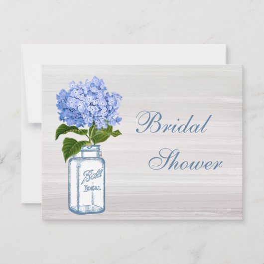 メイソンジャー&ブルーハイドランジアグレーブライダルシャワー 招待状 (正面)