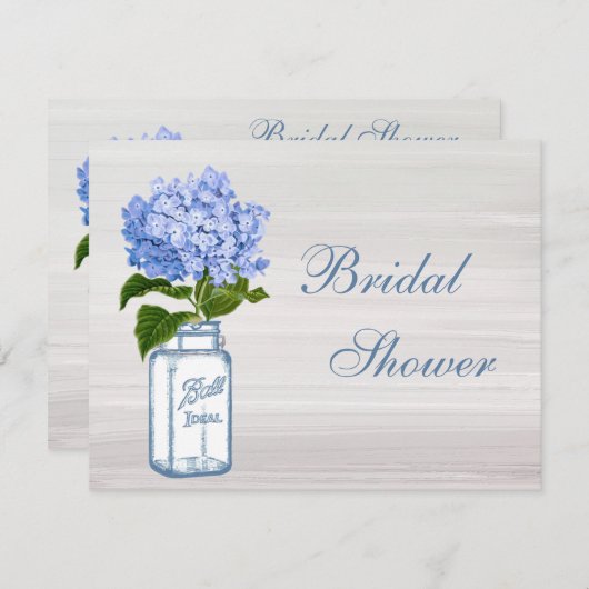 メイソンジャー&ブルーハイドランジアグレーブライダルシャワー 招待状 (正面/裏面)