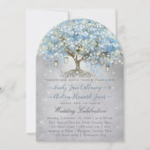 メイソンジャー ブルー シルバー ハート リーフ ツリー フェアリー ライト 招待状 (正面)