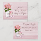 メイソンジャー、ベビーガール、ピンクアジサイおむつラッフル エンクロージャーカード (正面/裏面)