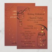 メイソンジャー&ホタル結婚式招待状オレンジ 招待状 (正面/裏面)