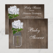メイソンジャー＆ホワイトハイドランジアのラスティックベイビーシャワー 招待状 (正面/裏面)