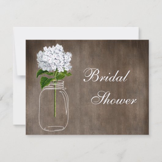 メイソンジャー&ホワイトハイドランジア素朴ブライダルシャワー 招待状 (正面)