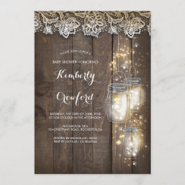メイソンジャー ライトとレースのラスティック ベイビー シャワー 招待状