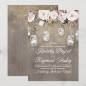 メイソンジャー ライト フラワー ラスティック リハーサル ディナー 招待状 (正面/裏面)