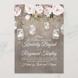 メイソンジャー ライト フラワー ラスティック リハーサル ディナー 招待状