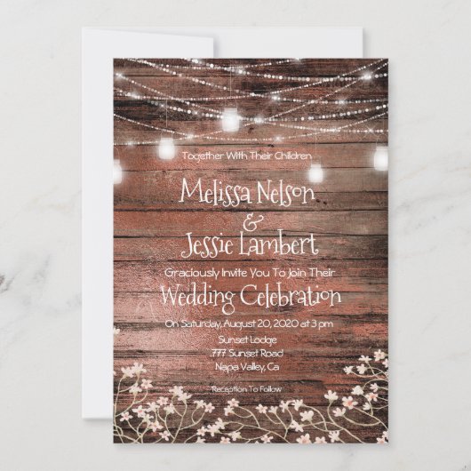 メイソンジャー ライト ベイビーズブレス ラスティック ウェディング 招待状 (正面)