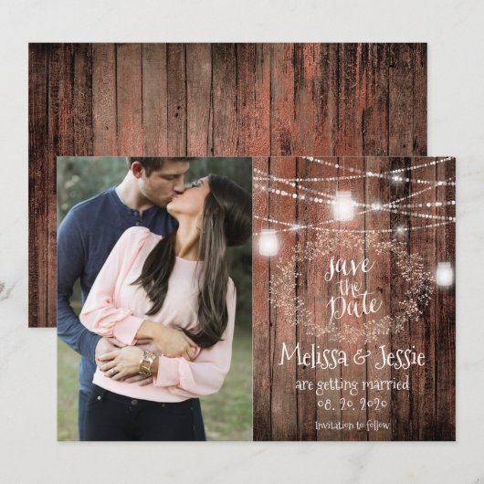 メイソンジャー ライト ベイビーブレス ラスティック セーブ・ザ・デート 招待状 (正面/裏面)