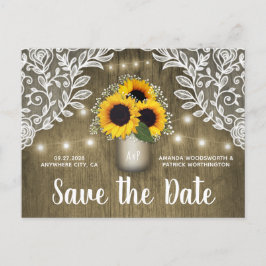 メイソンジャー ラスティック ひまわり Save the Date ポストカード