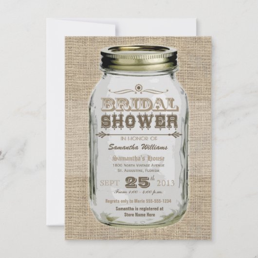 メイソンジャー ラスティック ヴィンテージ風 ブライダルシャワー 招待状 (正面)