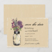 メイソンジャー & 秋のワイルドフラワー Save the Date セーブザデート (正面/裏面)
