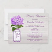メイソンジャー & 紫のハイドランジア シックグレー ベビーシャワー 招待状 (裏面)