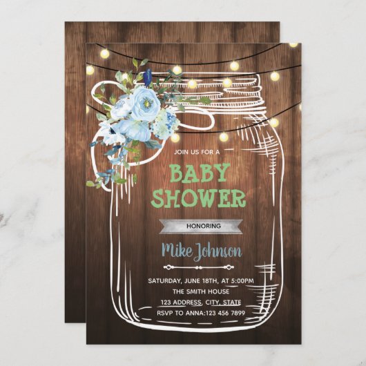 メイソンジャー BBQ シャワー 誕生日 招待状 (正面/裏面)