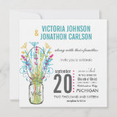 メイソンモダンジャールアクアイエローライムピンクフローラ 招待状 (正面)