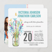 メイソンモダンジャールアクアイエローライムピンクフローラ 招待状 (正面/裏面)